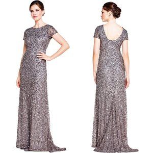 Adrianna Papell Women's Short-Sleeve All Over Sequin Gown